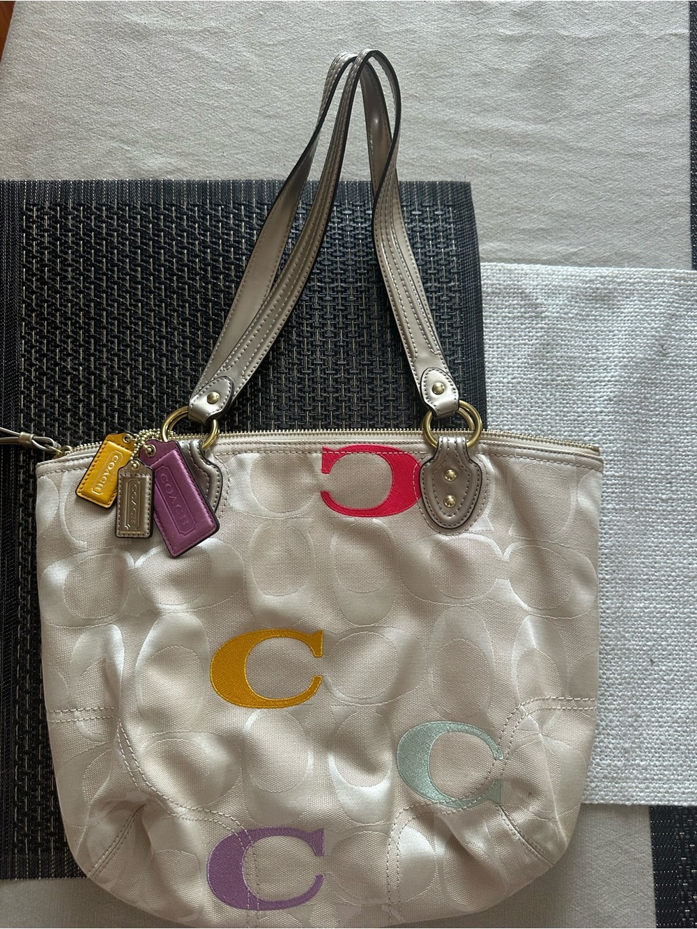 Coach Multicolor C Signature Tote in Ivory with Colored Accents